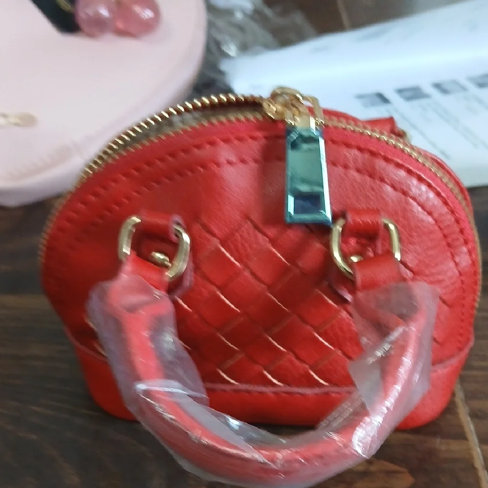 Elegant Red Woven Leather Mini Handbag NWOT - Picture 4 of 4
